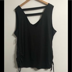 Top V.neck sleeveless Ladder Back sides Ruched pull on black for women.3X